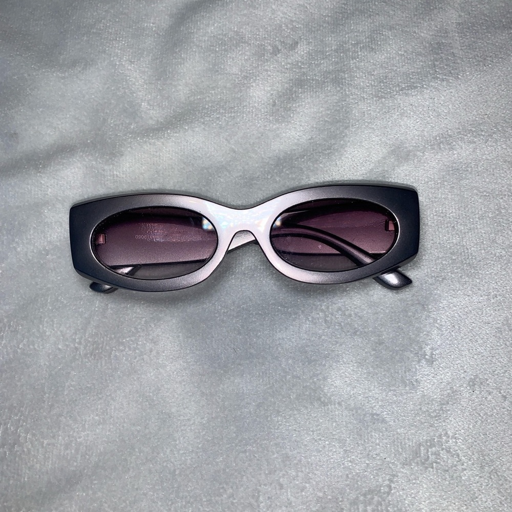 Y2k icy metallic silver Purple Rectangular oval mod retro Women's Sunglasses